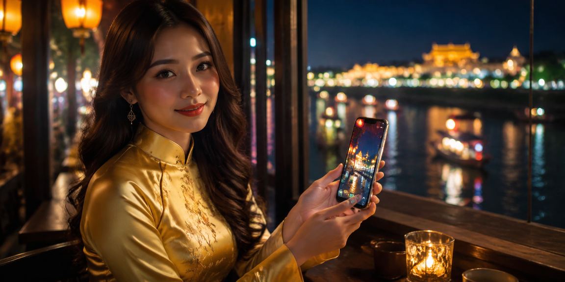 Người phụ nữ mặc áo dài tại Sài Gòn trải nghiệm casino trên điện thoại di động